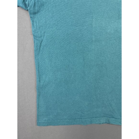 Vintage 90's Hanes Blank Pocket Shirt Teal Single Stitch Fade Design Streetwear - Picture 7 of 11